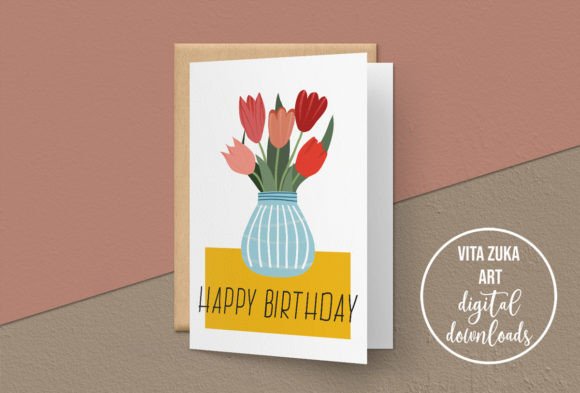 Download Printable Birthday Card, Tulips in Vase - Premium Resources